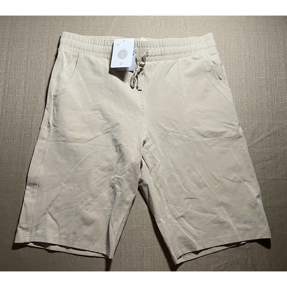 NEW Willit Women’s Large L Tan Beige Flat Front Shorts Pockets Drawstring Waist